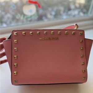 Michael Kors Pink Satchel with Gold Studs